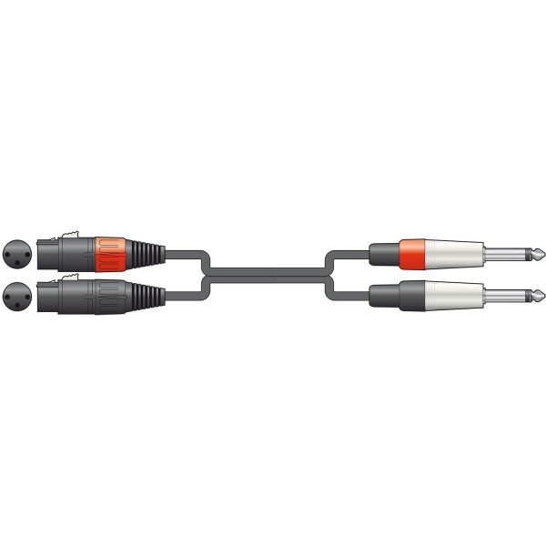 Cable Jack 6.3mm Mono - 2 XLR Hembra 6.0 metros